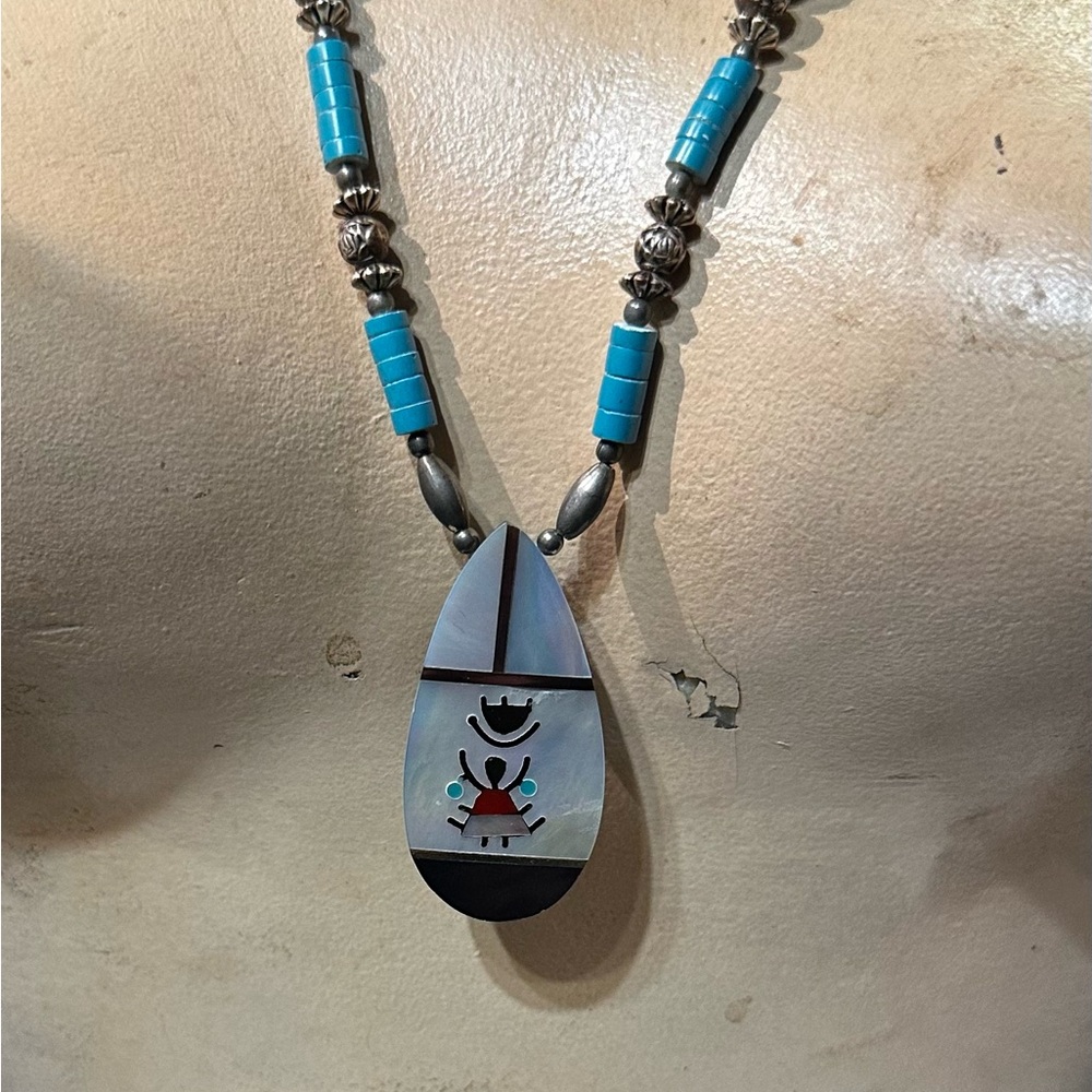 Liquid silver and turquoise vintage necklace